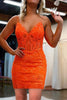 Laden Sie das Bild in den Galerie-Viewer, Funkelndes Spaghettiträger Orange Pailletten Enges Partykleid