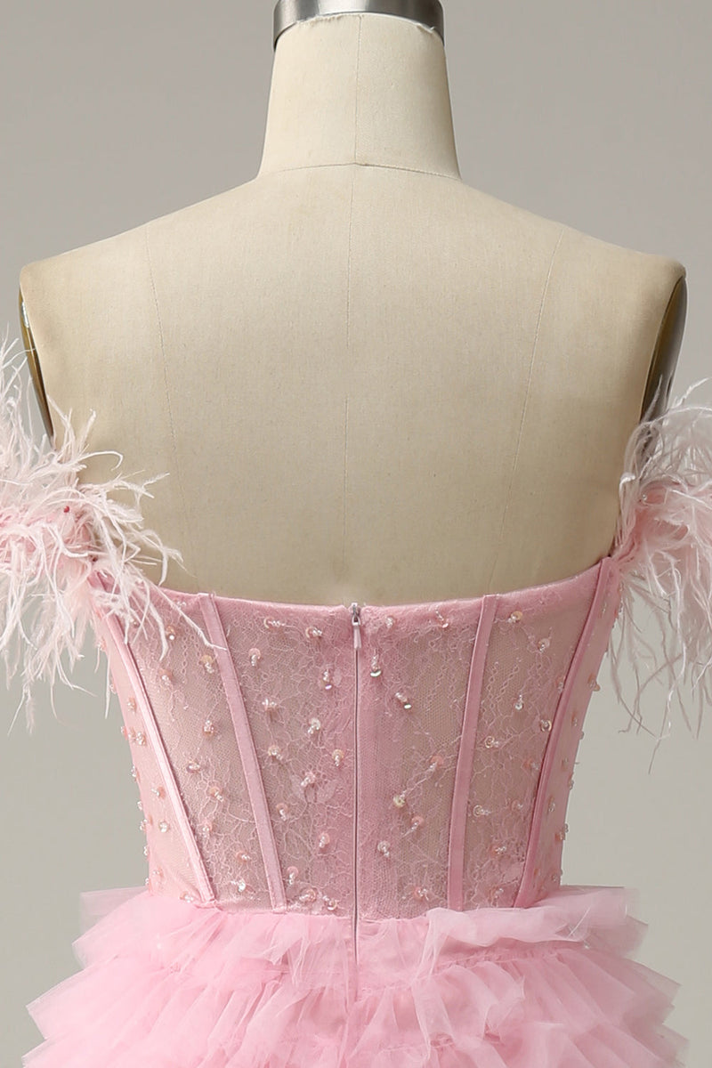 Laden Sie das Bild in den Galerie-Viewer, Schulterfreies Rosa A-Linie Langes Ballkleid im Prinzessin-Stil mit Schlitz