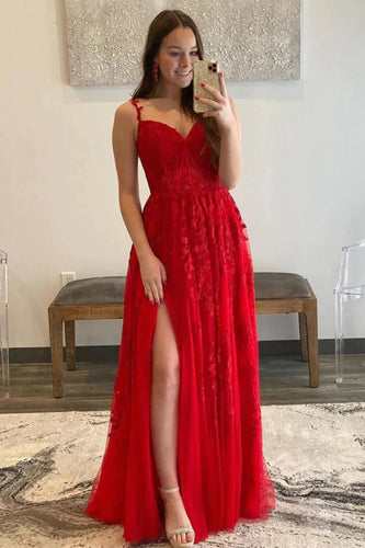 Rote Schulterfreies Langes Ballkleid mit Applikationen und Schlitz