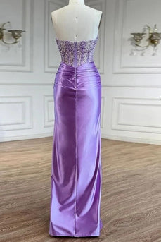 Glitzer Lila Trägerlos Meerjunfrau Lange Abendkleid mit Schlitz