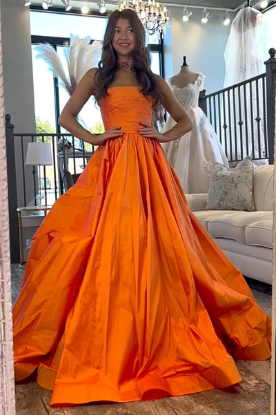 Prinzessin Orange A-Linie Trägerlos Langes Abendkleid