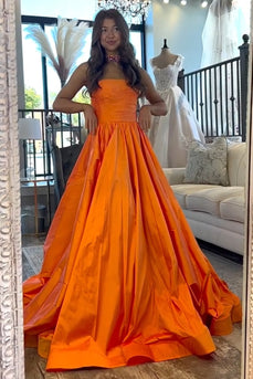 Prinzessin Orange A-Linie Trägerlos Langes Abendkleid