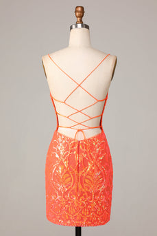 Sparkle 'til Dawn Bodycon Spaghettiträger Orange Pailletten Kurzes Cocktailkleid