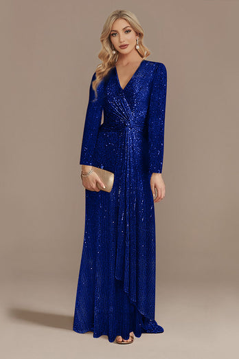 Glitzerndes marineblaues Brautmutterkleid mit langen Ärmeln