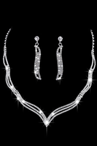 Silber Kristall Halskette Ohrringe Schmuck Set