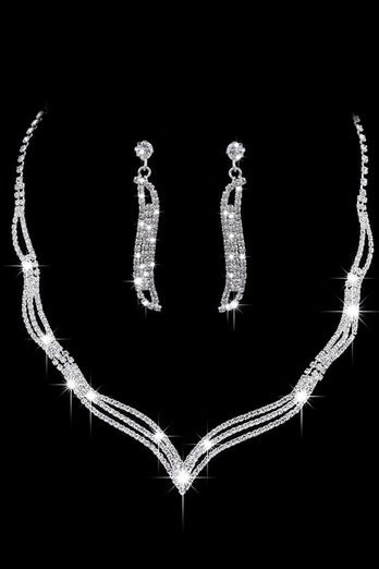 Silber Kristall Halskette Ohrringe Schmuck Set