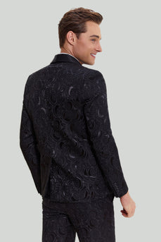 Schal Revers Schwarz 2-Teiliger Jacquard Ein-Knopf Fit Abendanzug