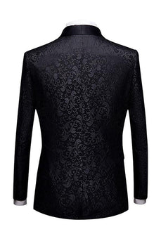 Schwarzer Jacquard Schal Revers Herren 2-Teiliger Abendanzug