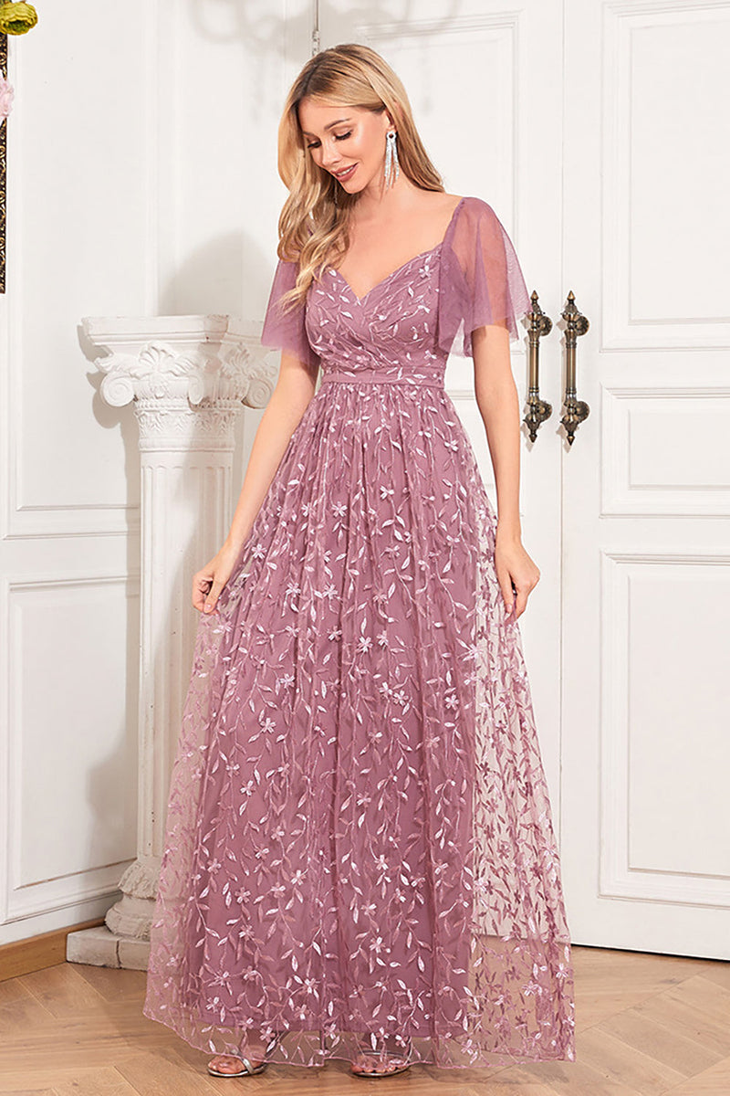 Laden Sie das Bild in den Galerie-Viewer, A-Linie Dusty Rose Mutter der Braut Kleid mit Applikationen