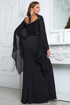 Pailletten Schwarzes Brautmutterkleid mit Schlitz