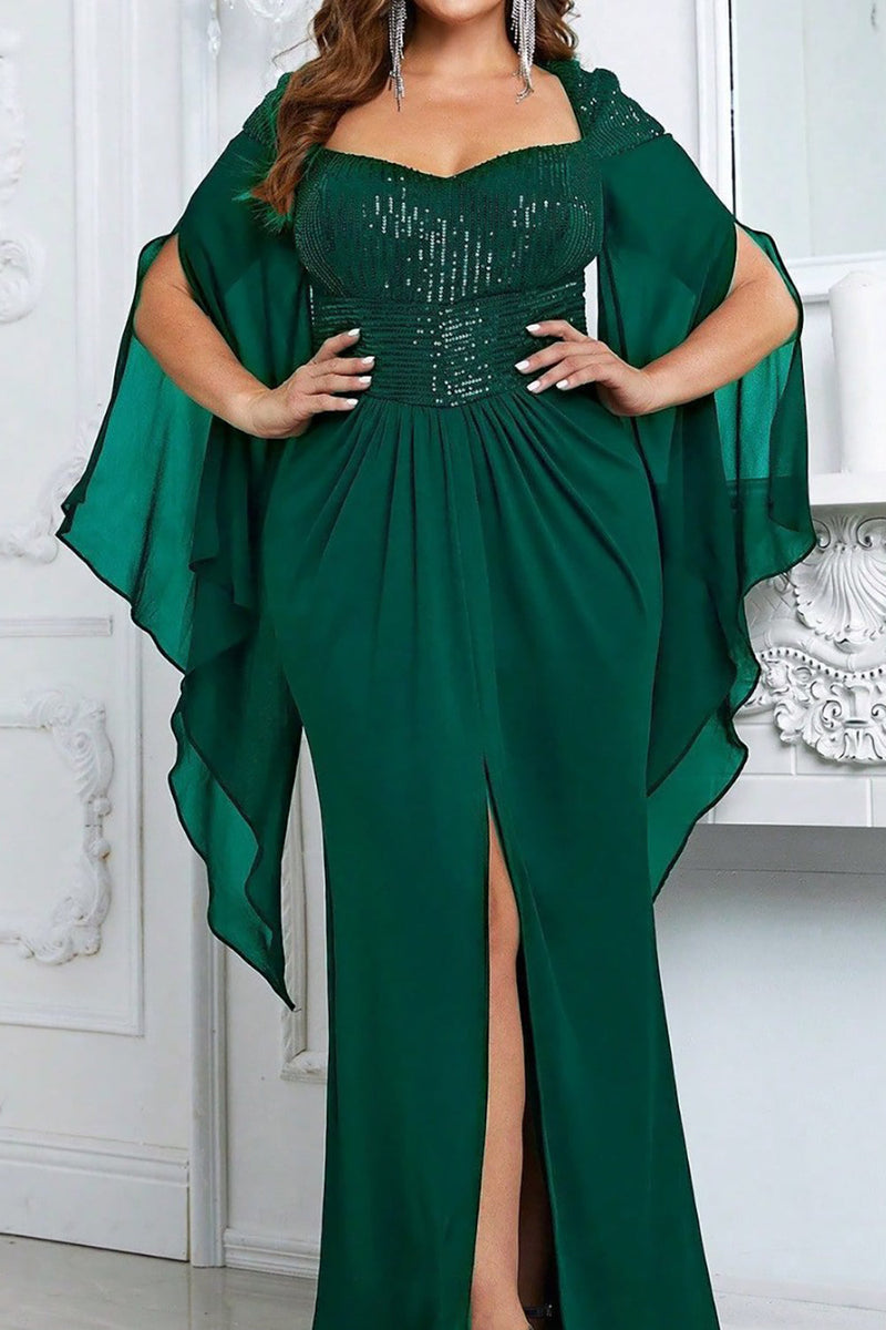 Laden Sie das Bild in den Galerie-Viewer, Pailletten Schwarzes Brautmutterkleid mit Schlitz