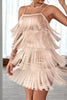 Laden Sie das Bild in den Galerie-Viewer, Blush Spaghetti Straps Kurzes Cocktail Party Kleid mit Fransen