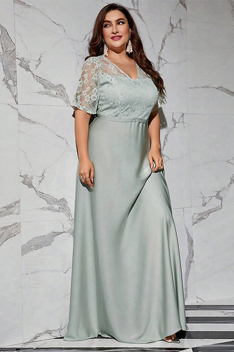 Laden Sie das Bild in den Galerie-Viewer, Graues Plus Size Brautmutterkleid mit Spitze