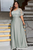 Laden Sie das Bild in den Galerie-Viewer, Graues Plus Size Brautmutterkleid mit Spitze