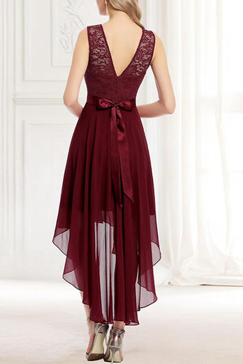 Rote Boot Ausschnitt Chiffon Asymmetrisch Cocktailkeider mit Schärpe