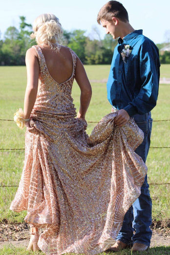 Glitzerndes Orange V-Ausschnitt Meerjungfrau Abendkleid mit Pailletten