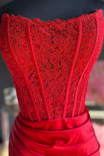 Glitzerndes Rote Etui-Korsett-Langes Ballkleid mit Spitze und Schlitz