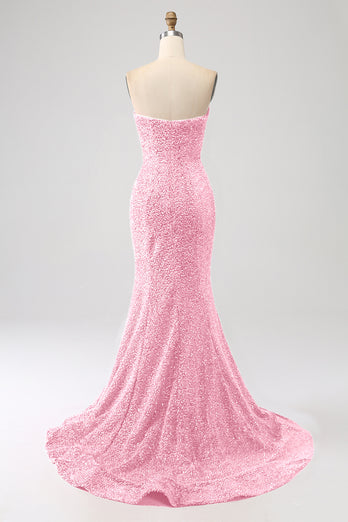 Bling Meerjungfrau Herzchen Rosa Pailletten Langes Ballkleid