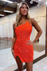 Laden Sie das Bild in den Galerie-Viewer, Glitzerndes Orange Eine-Schulter-Partykleid mit Perlen