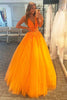 Laden Sie das Bild in den Galerie-Viewer, Orange A-Linie V-Ausschnitt Ballkleid mit Applikationen