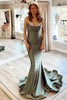 Laden Sie das Bild in den Galerie-Viewer, Grün Spaghetti Straps Satin Backless Mermaid Prom Dress