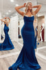 Laden Sie das Bild in den Galerie-Viewer, Grün Spaghetti Straps Satin Backless Mermaid Prom Dress