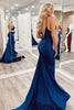 Laden Sie das Bild in den Galerie-Viewer, Grün Spaghetti Straps Satin Backless Mermaid Prom Dress