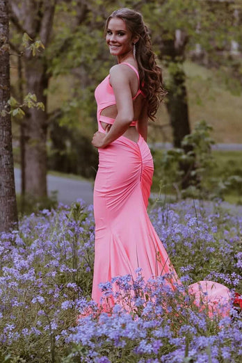 Meerjungfrau Heißes Rosa Neckholder Langes Abendkleid