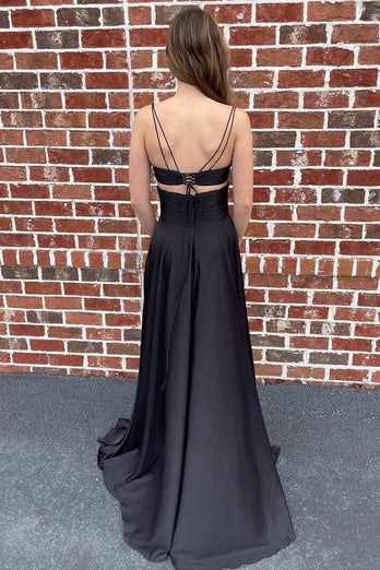 Spaghettiträger Schlüsselloch Schwarzes Abendkleid mit Schlitz