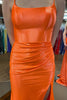 Laden Sie das Bild in den Galerie-Viewer, Oranges Meerjungfrau-Abendkleid mit Rüschen und Schlitz