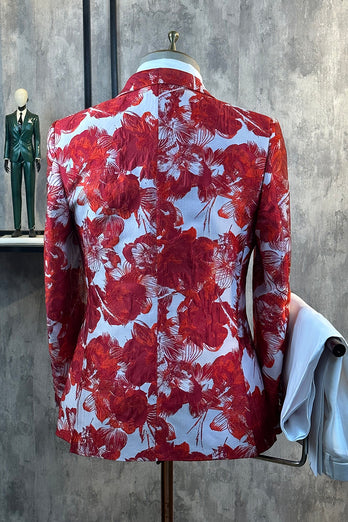 Roter Blumen Schal Revers Ein-Knopf Jacquard 2-Teilige Herren Ballanzug