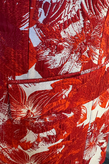 Roter Blumen Schal Revers Ein-Knopf Jacquard 2-Teilige Herren Ballanzug