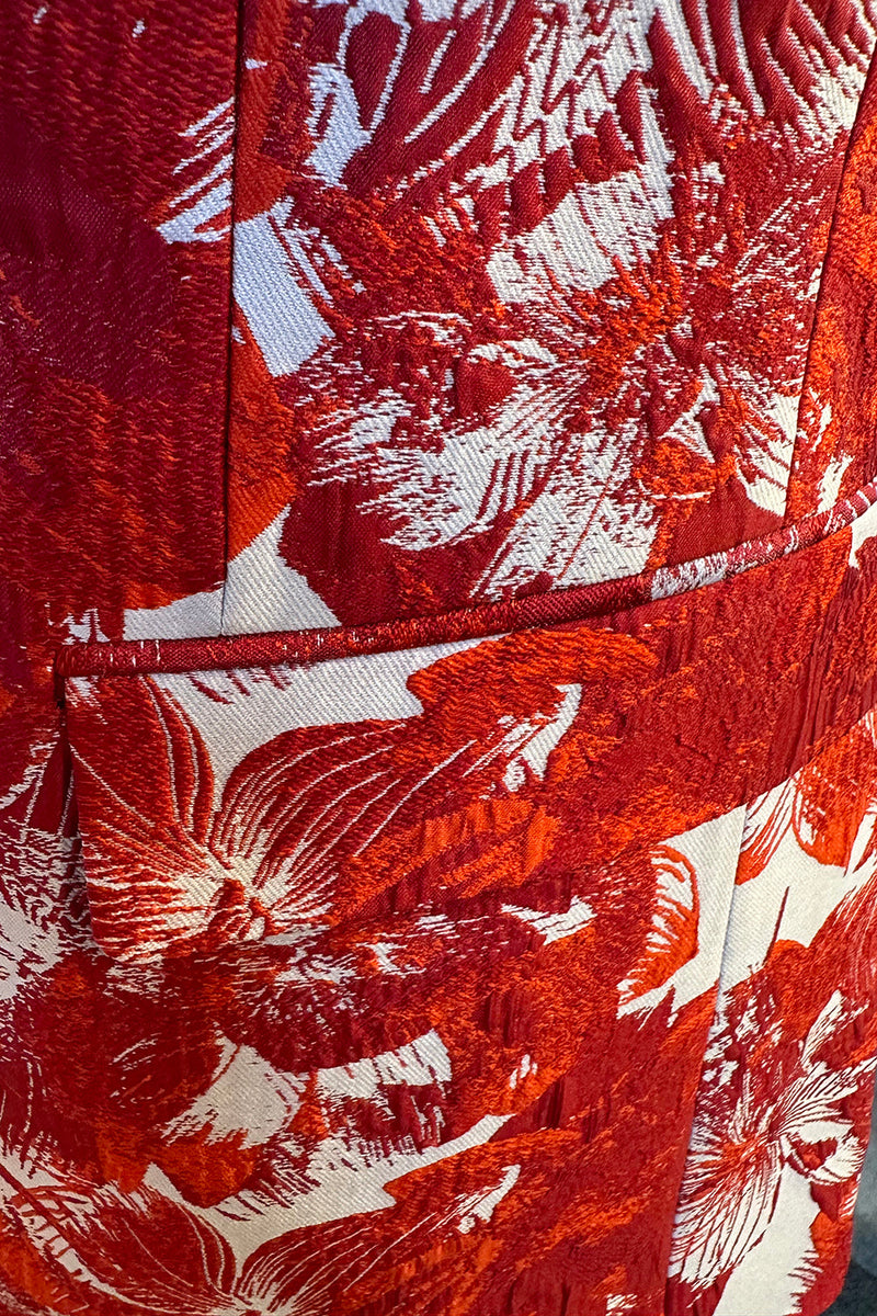 Laden Sie das Bild in den Galerie-Viewer, Roter Blumen Schal Revers Ein-Knopf Jacquard 2-Teilige Herren Ballanzug