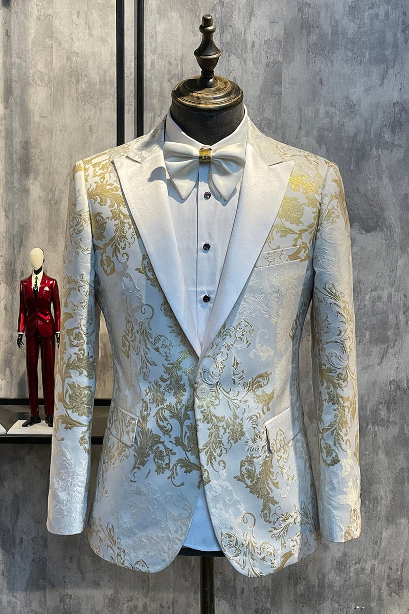 Laden Sie das Bild in den Galerie-Viewer, Champagne Spitzenrevers Pailletten Herren Smokingblazer