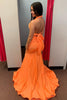 Laden Sie das Bild in den Galerie-Viewer, Oranges Meerjungfrau Neckholder Satin Abendkleid