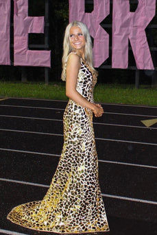 Glitzerndes Goldenes Spiegel Ein-Schulter Langes Abendkleid mit Schlitz