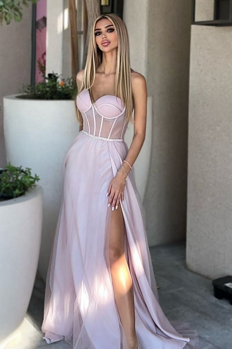 Laden Sie das Bild in den Galerie-Viewer, Hellrosa Tulle Herzchen Ballkleid mit Korsett