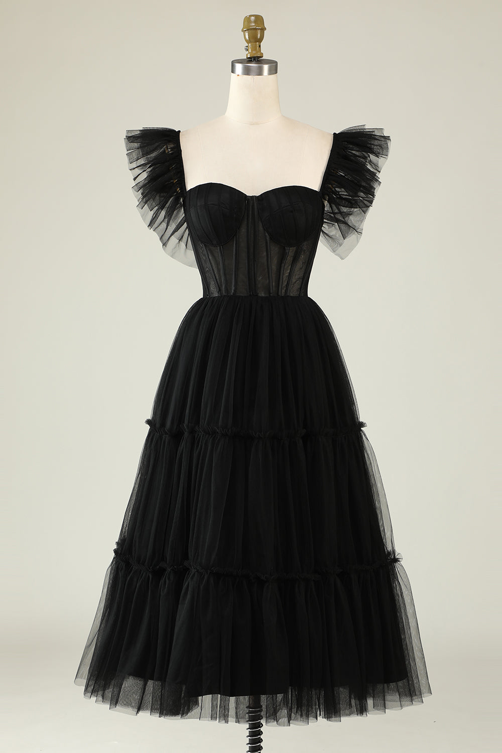 A-Linie Tüll Sweetheart Schwarzes Cocktailkleid