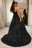 Laden Sie das Bild in den Galerie-Viewer, Glitter Sweetheart Schwarzes Korsett Ballkleid mit Schlitz