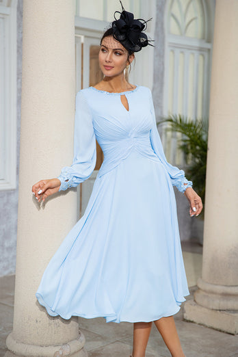 Himmelblaues Chiffon Kleid der Brautmutter