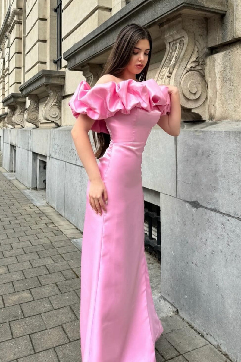 Laden Sie das Bild in den Galerie-Viewer, Glitzer Rosa Blumen Meerjungfrau langes Ballkleid mit Schlitz