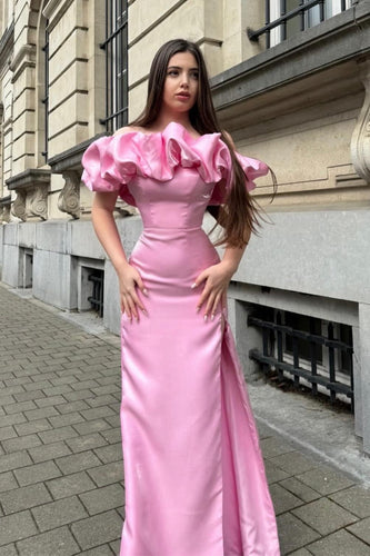 Glitzer Rosa Blumen Meerjungfrau langes Ballkleid mit Schlitz