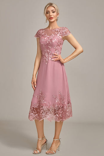 Dusty Rose A-Linie Teelanges Mutter-der-Braut-Kleid mit Pailletten