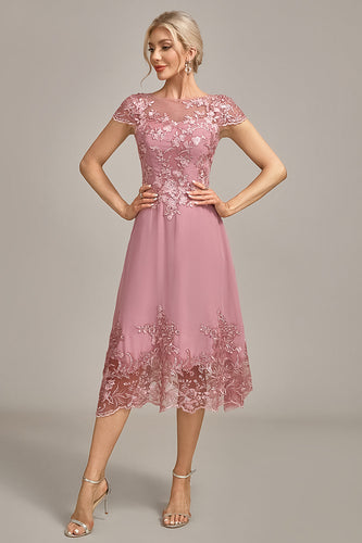 Dusty Rose A-Linie Teelanges Mutter-der-Braut-Kleid mit Pailletten