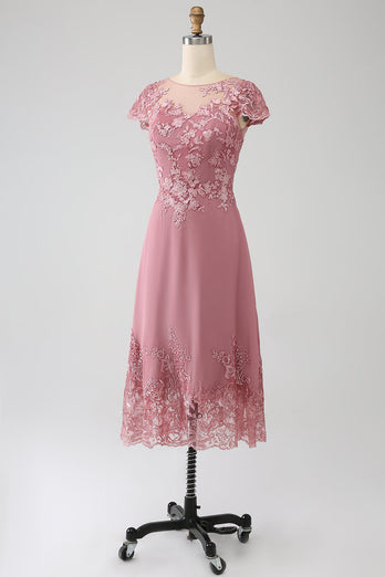 Dusty Rose A-Linie Teelanges Mutter-der-Braut-Kleid mit Pailletten