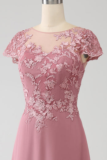 Dusty Rose A-Linie Scoop Illusion Teelanges Mutter der Braut Kleid mit Pailletten