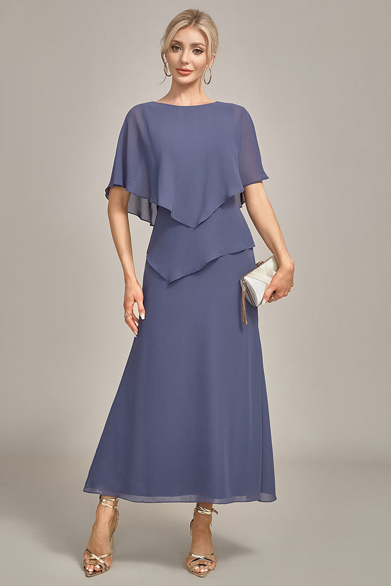 Laden Sie das Bild in den Galerie-Viewer, Etui Scoop Tea-Length Stormy Chiffon Mutter der Braut Kleid