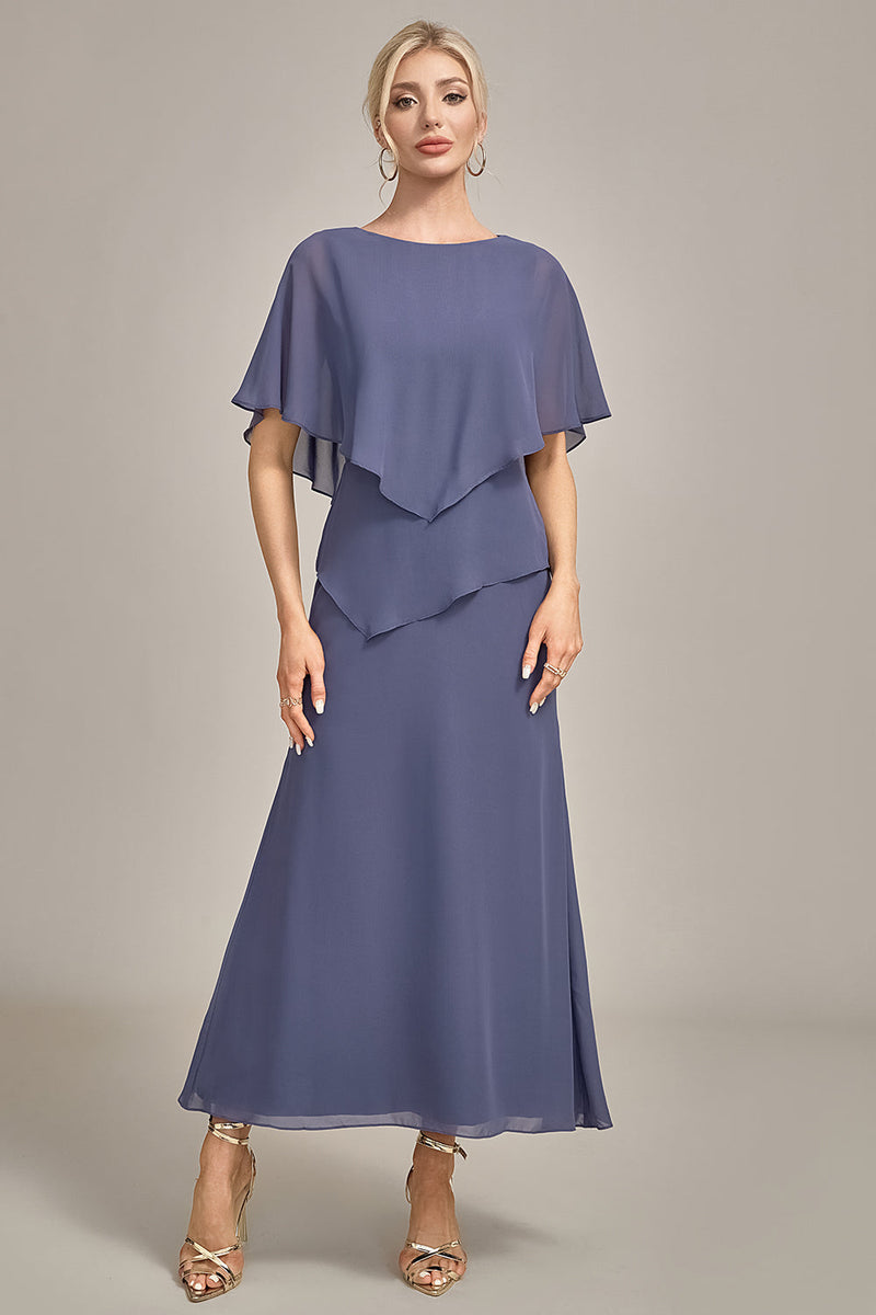 Laden Sie das Bild in den Galerie-Viewer, Etui Scoop Tea-Length Stormy Chiffon Mutter der Braut Kleid