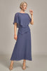 Laden Sie das Bild in den Galerie-Viewer, Etui Scoop Tea-Length Stormy Chiffon Mutter der Braut Kleid