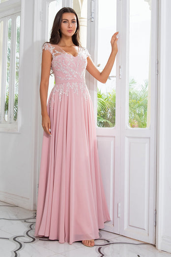 Rosa Perlen Chiffon Kleid der Brautmutter